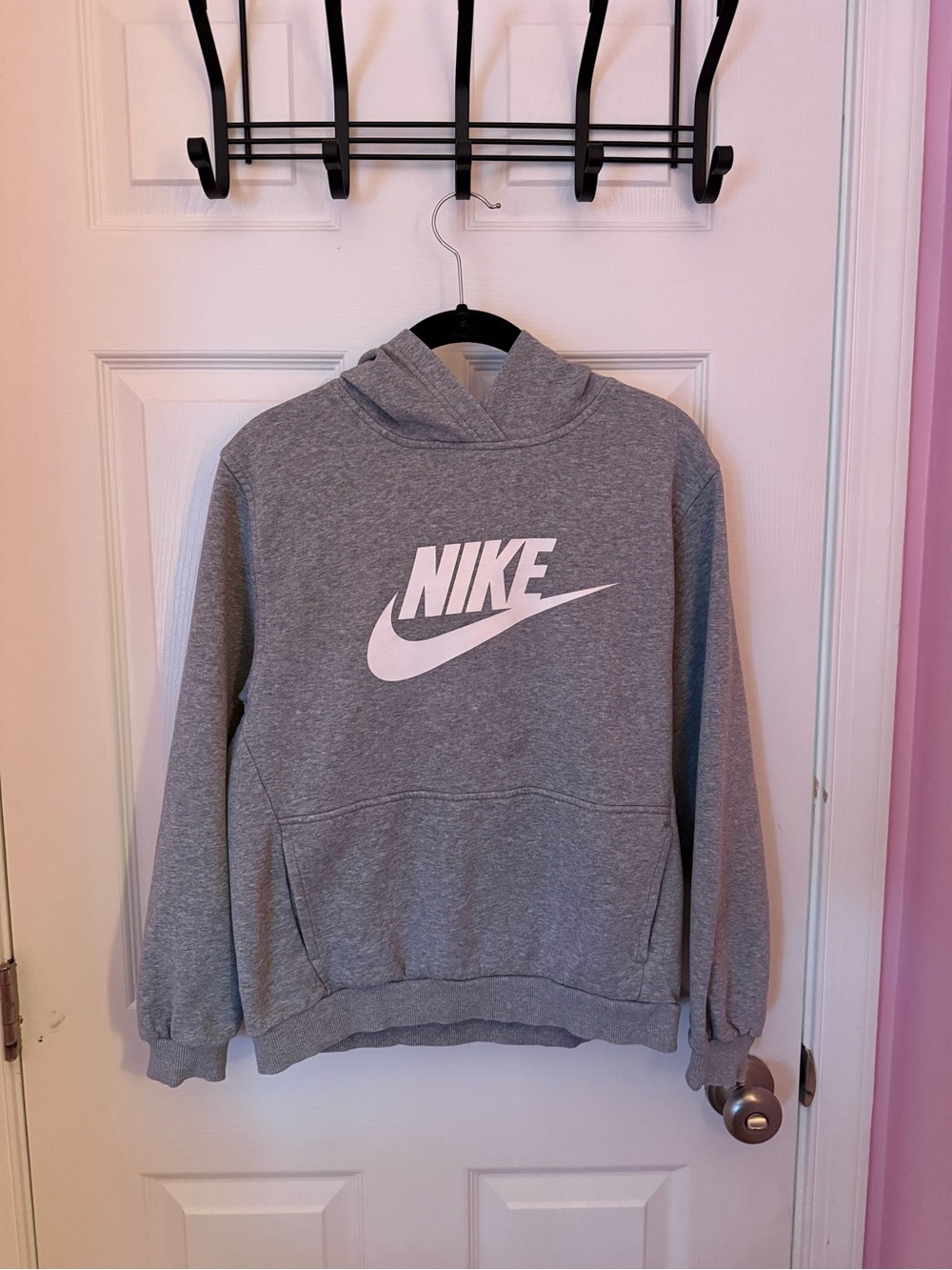 Nike Gray Hoodie with White Swoosh Logo - Kids